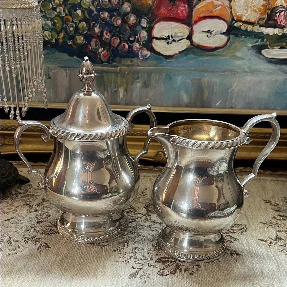 Vintage Wallace Silver-plated Sugar Bowl and Creamer Set